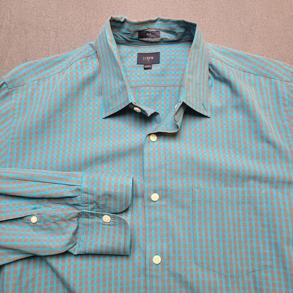 J CREW Oxford Mens Shirt Large Check Button-Up Blue & Grey Long Sleeve - Picture 3 of 9